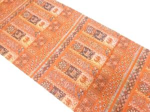 花更紗に動物模様織り出し　全通袋帯